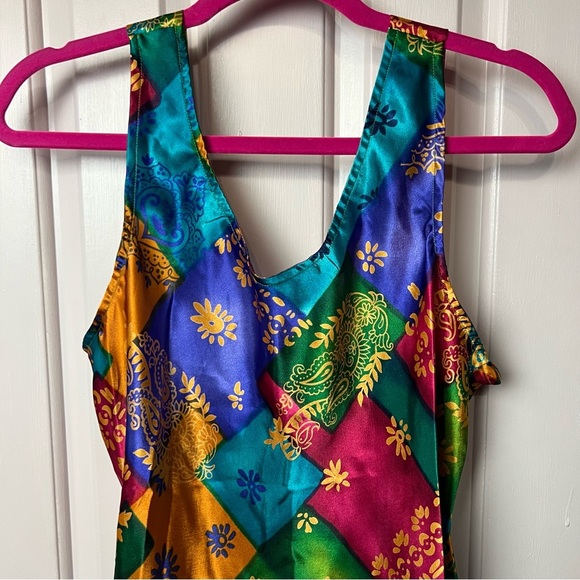 Vintage Multicolor Patchwork Mini Slip Dress Large - Picture 2 of 7